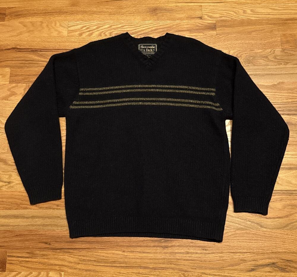 Vintage 90s Abercrombie & Fitch Lambswool Sweater SM Ribbed Knit A&F Y2K Preppy